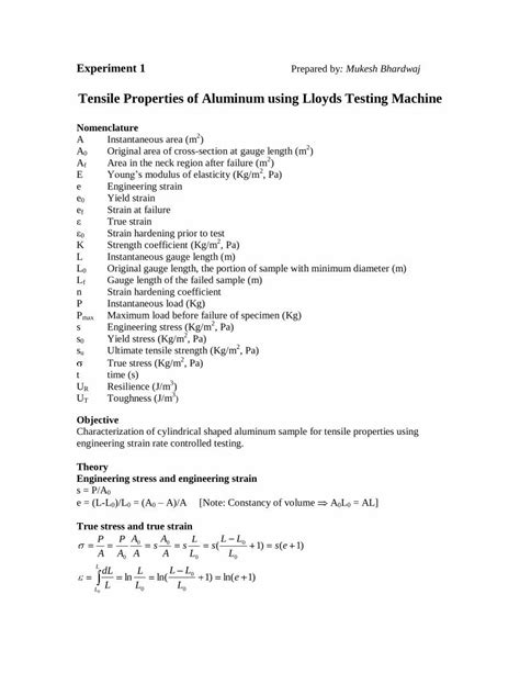 Tensile Properties of Aluminum using Lloyds Testing 